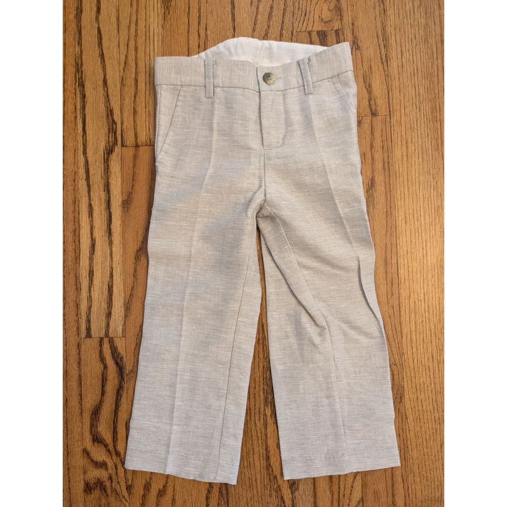 Janie and Jack Boys 2T 3-Piece Suit Set Grey Blazer Pants Cap Outfit Linen Blend